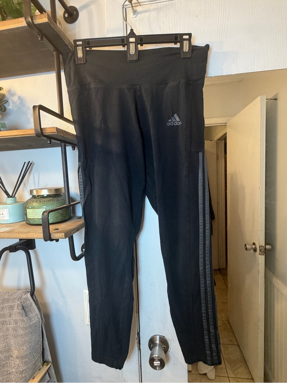 adidas Black Kids Athletic Leggings with Side Stripes